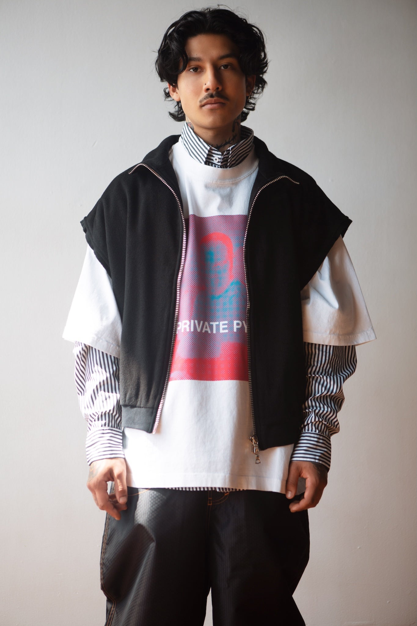LAYERD SLEEVS SHIRT BLACK STRIPE