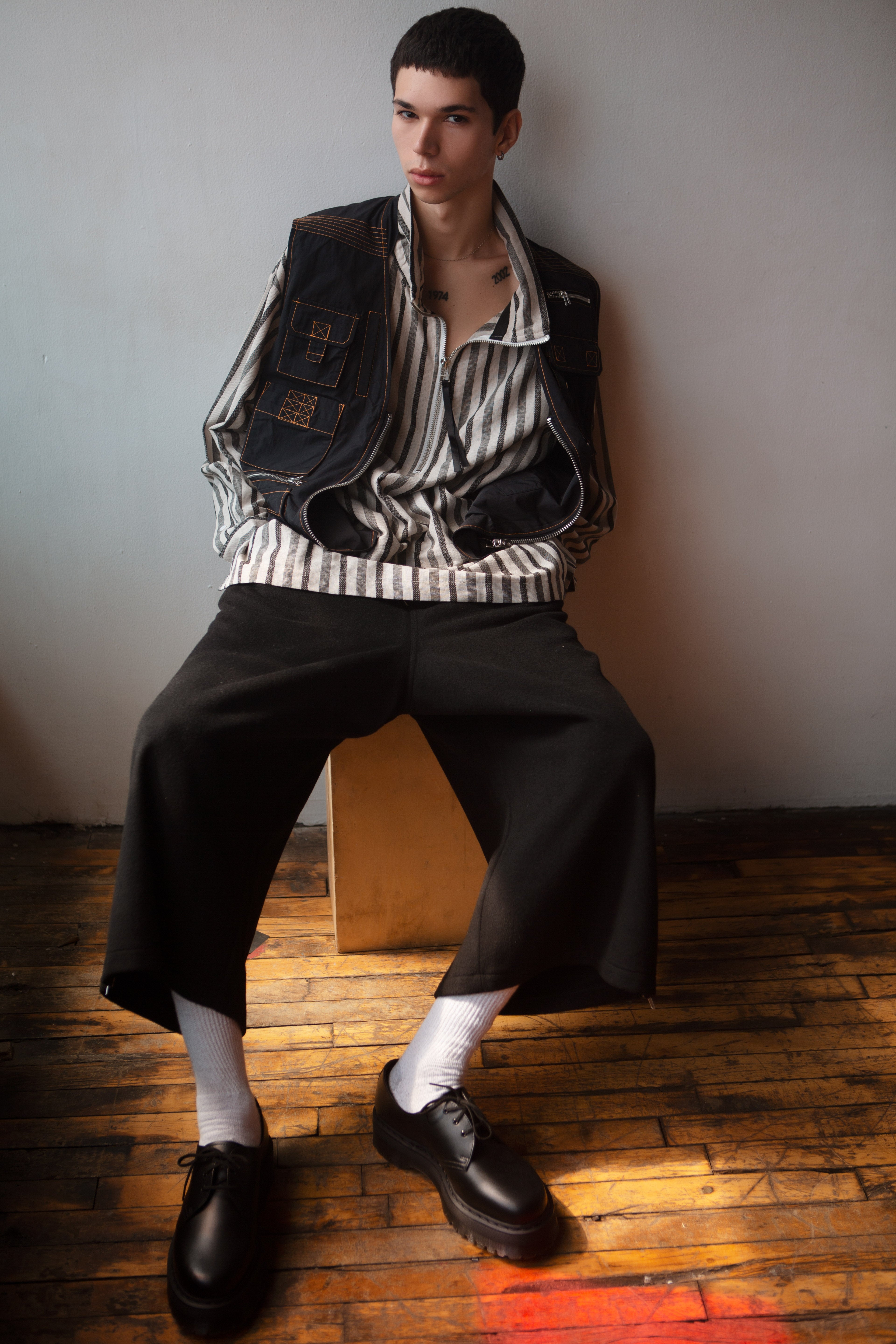 HEMP ANORAK BLACK STRIPE