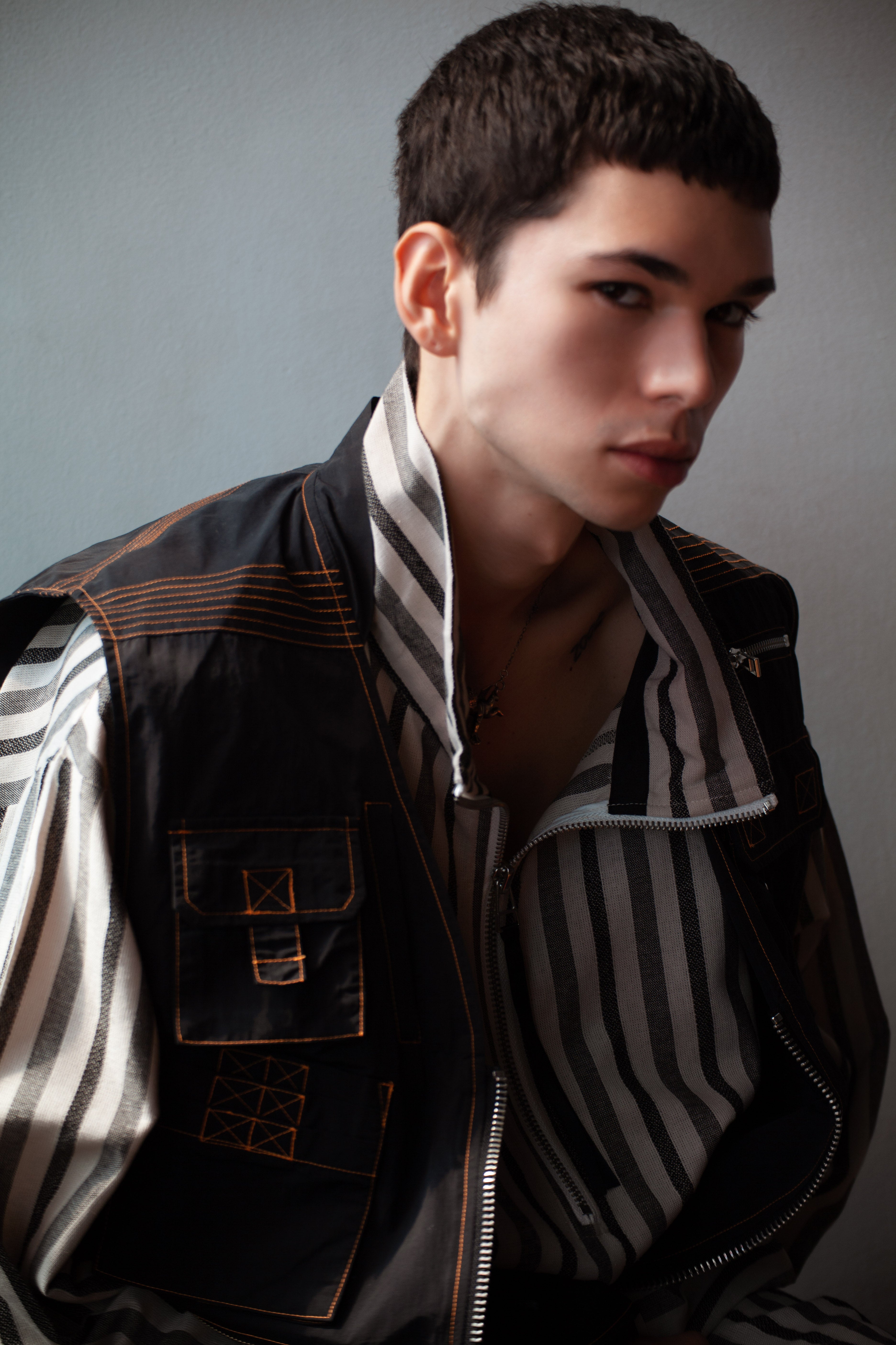 HEMP ANORAK BLACK STRIPE