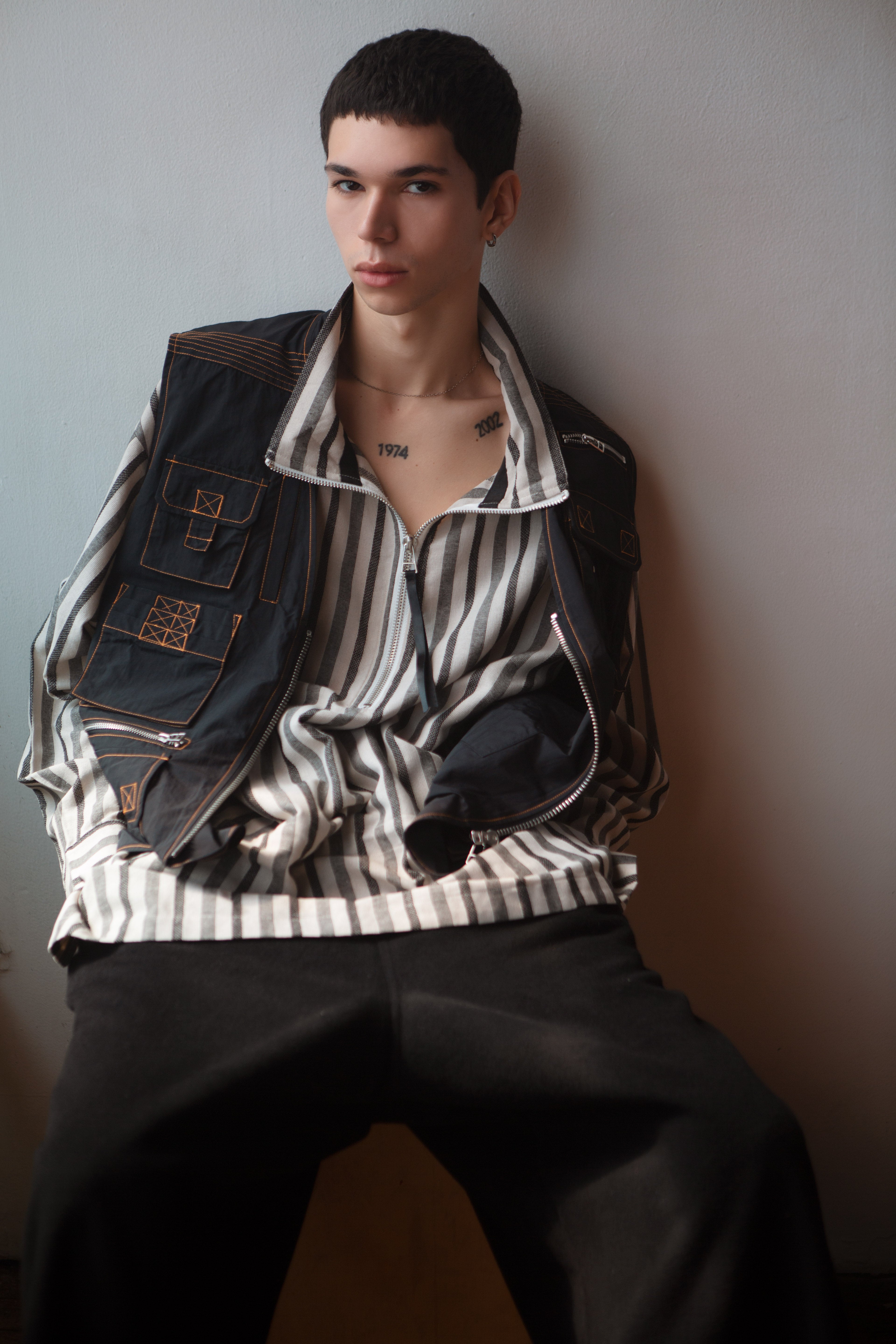 HEMP ANORAK BLACK STRIPE